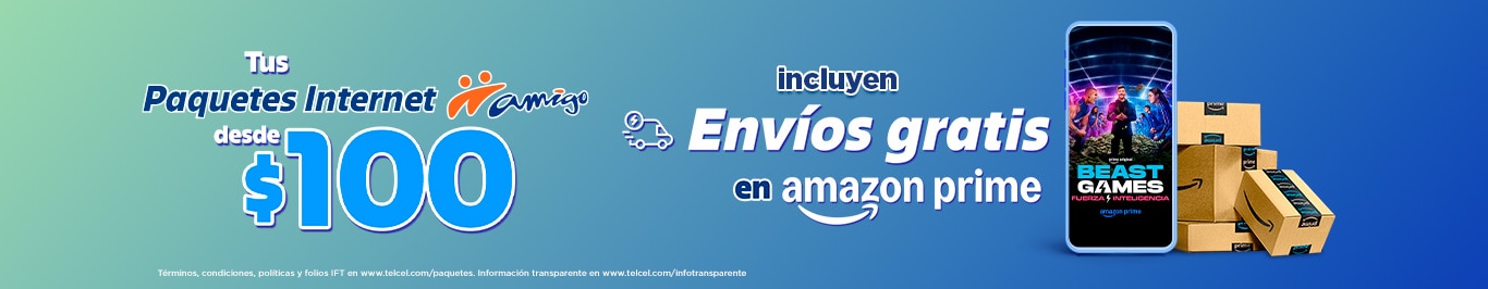 50 por ciento mas gigas en recargas y paquetes de 100 y 150 pesos mas amazon prime